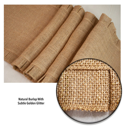 Burlap Ruffled Table Runner - Natural/Gold, 13''x72''