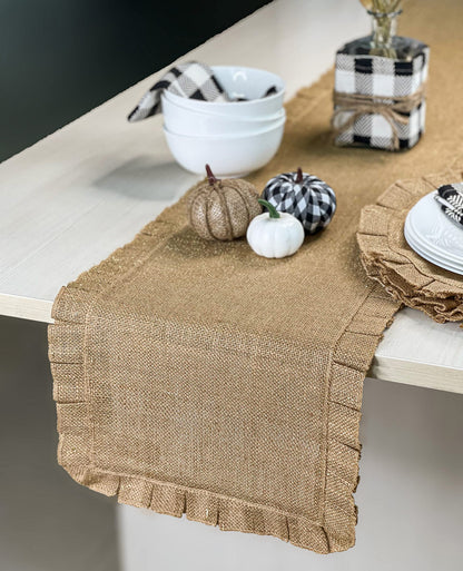 Burlap Ruffled Table Runner - Natural/Gold, 13''x72''