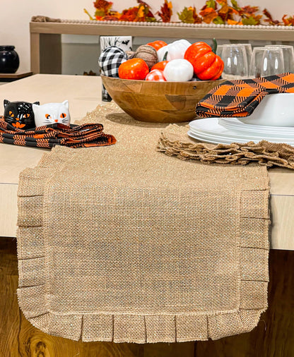 Burlap Ruffled Table Runner - Natural/Gold, 13''x72''