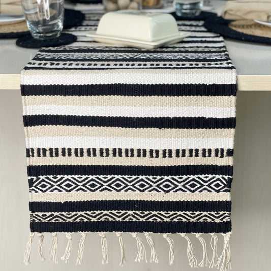 Laguna Table Runner - Black/Ivory, 13''x72''