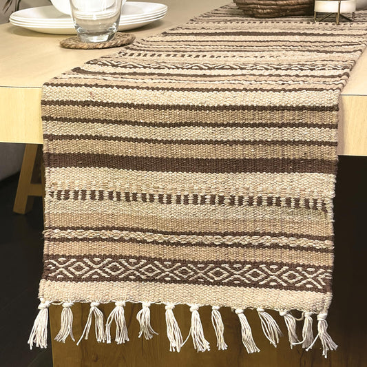 LAGUNA TABLE RUNNER, TONAL BROWNS, 13'' x 72'' JUTE LOOK