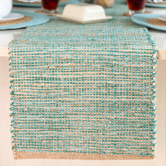 Ombre Table Runner - Natural/Aqua Turquoise, 13''x108''