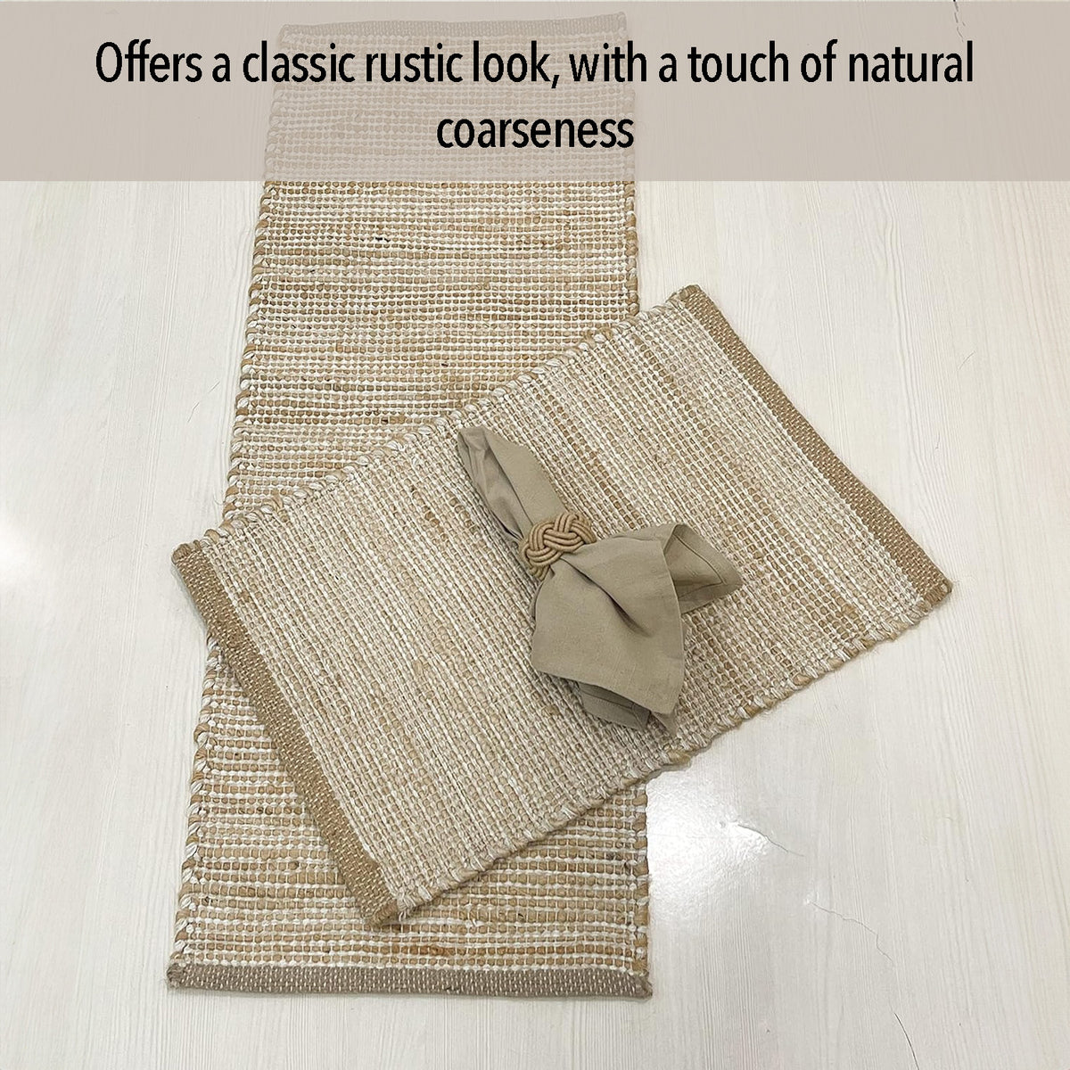 OMBRE TABLE RUNNER, NATURAL-IVORY, 13''x48''.