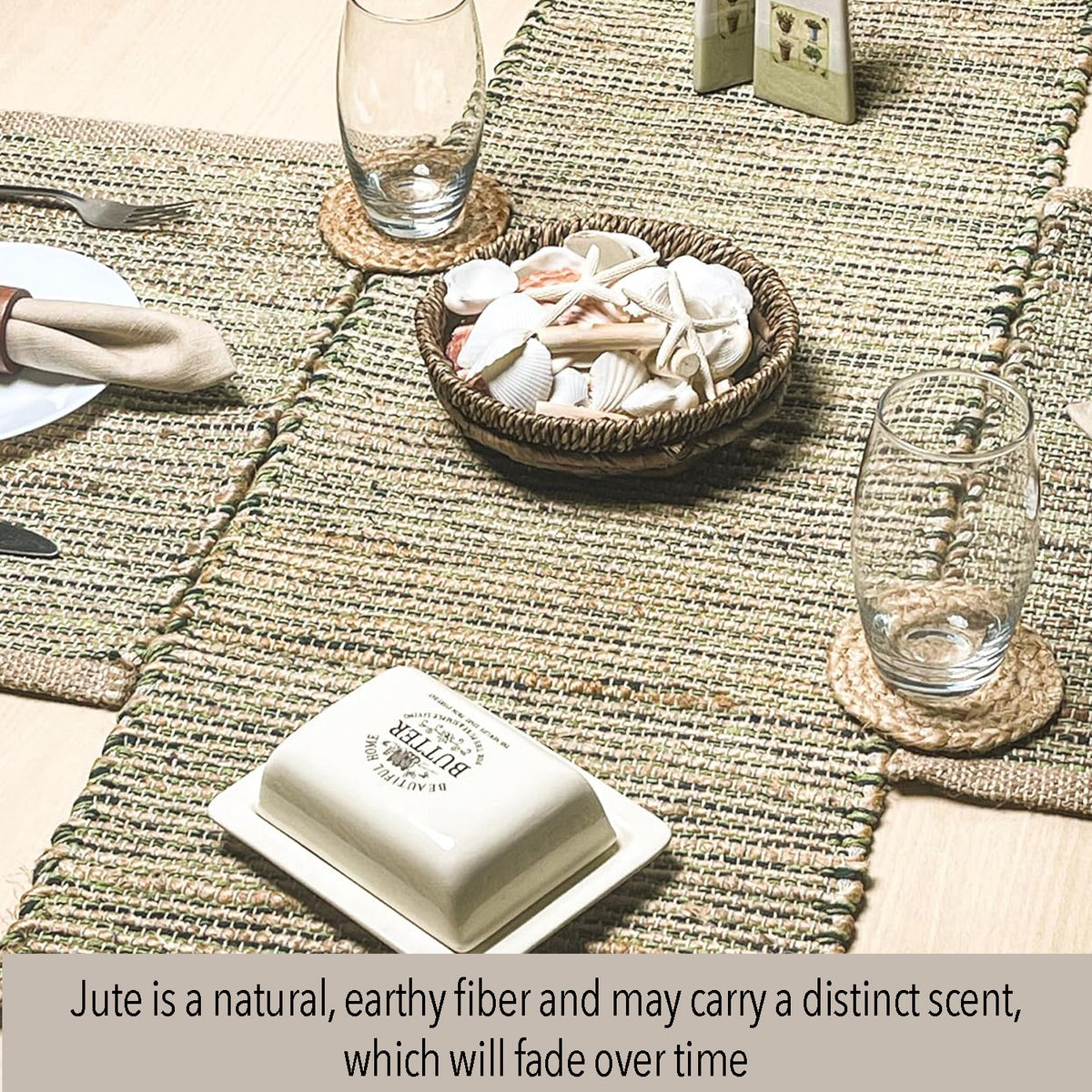 OMBRE TABLE RUNNER, NATURAL-GREEN, 13''x90''.