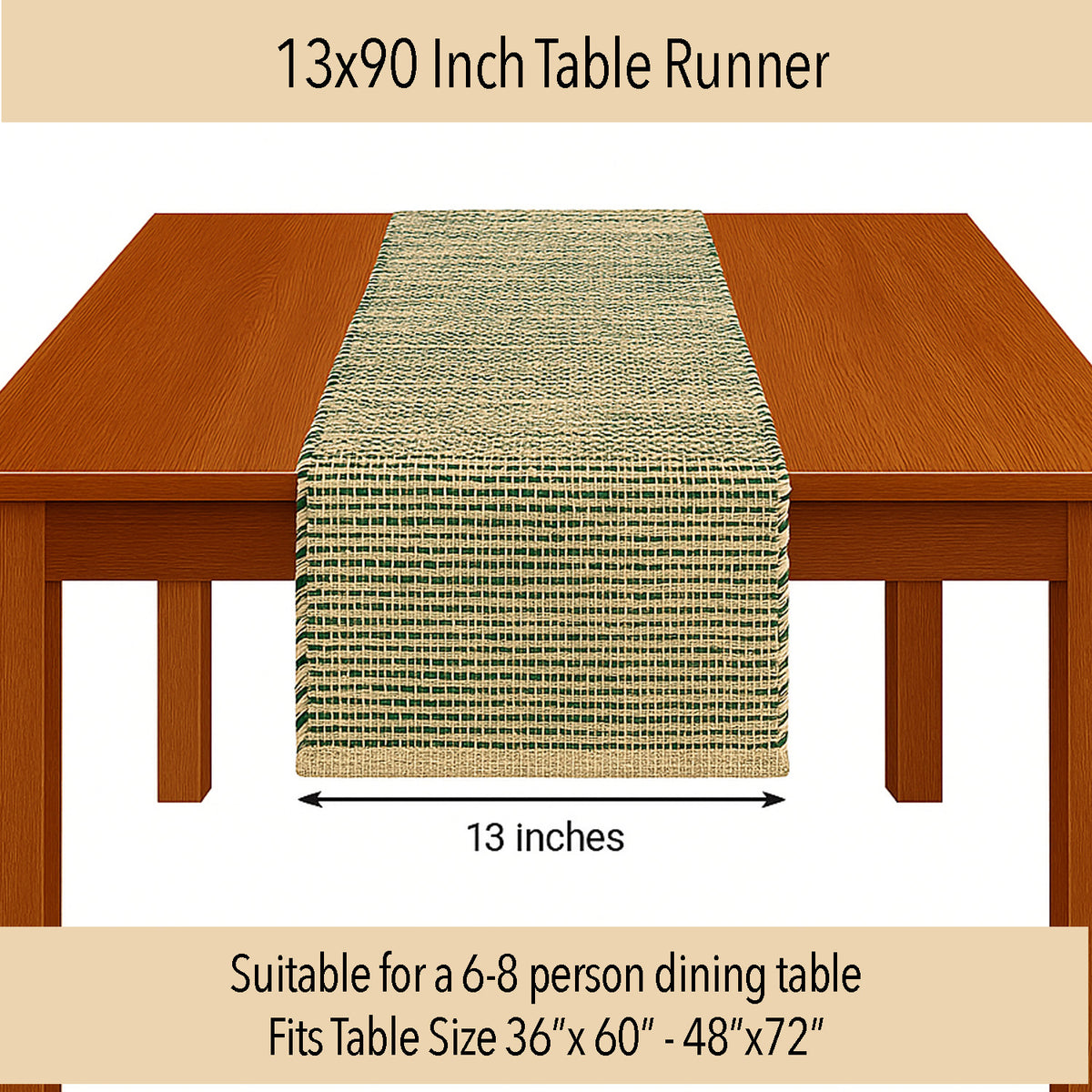 OMBRE TABLE RUNNER, NATURAL-GREEN, 13''x90''.
