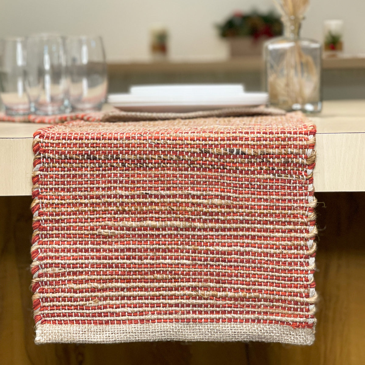 OMBRE TABLE RUNNER, NATURAL-RUST, 13''x90''.