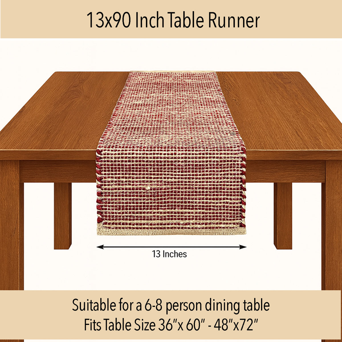 OMBRE TABLE RUNNER, NATURAL-RED, 13''x90''.