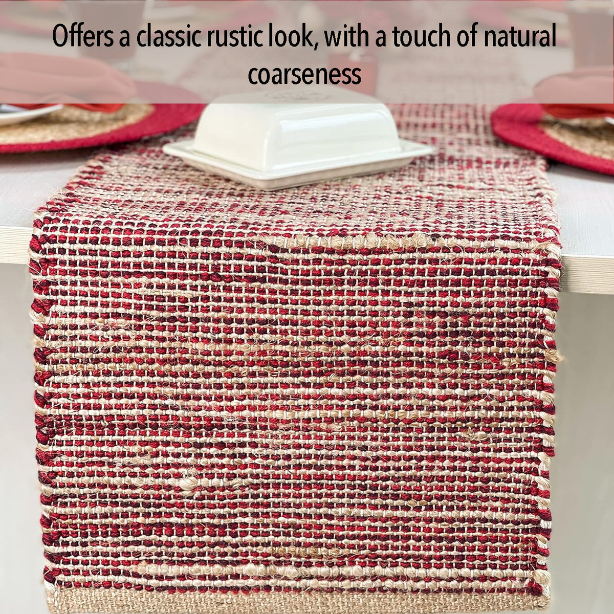 OMBRE TABLE RUNNER, NATURAL-RED, 13''x90''.