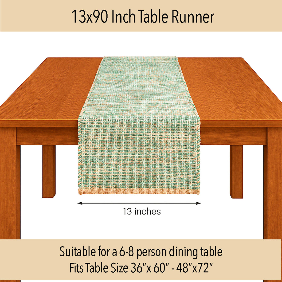 OMBRE TABLE RUNNER, NATURAL-SAGE GREEN-WHITE, 13''x90''.