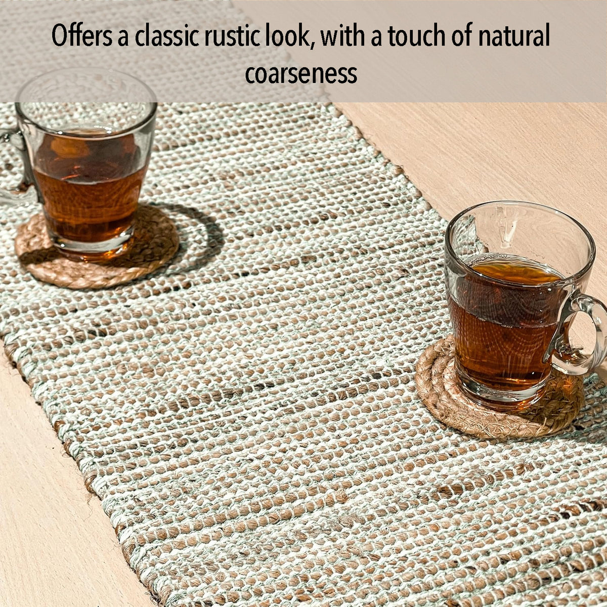 OMBRE TABLE RUNNER, NATURAL-SAGE GREEN-WHITE, 13''x90''.
