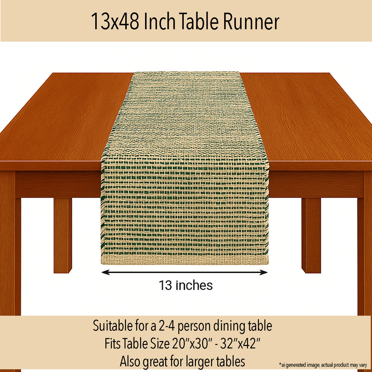 OMBRE TABLE RUNNER, NATURAL-GREEN, 13''x48''.