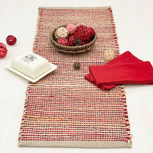 OMBRE TABLE RUNNER, NATURAL-RED, 13''x48''.