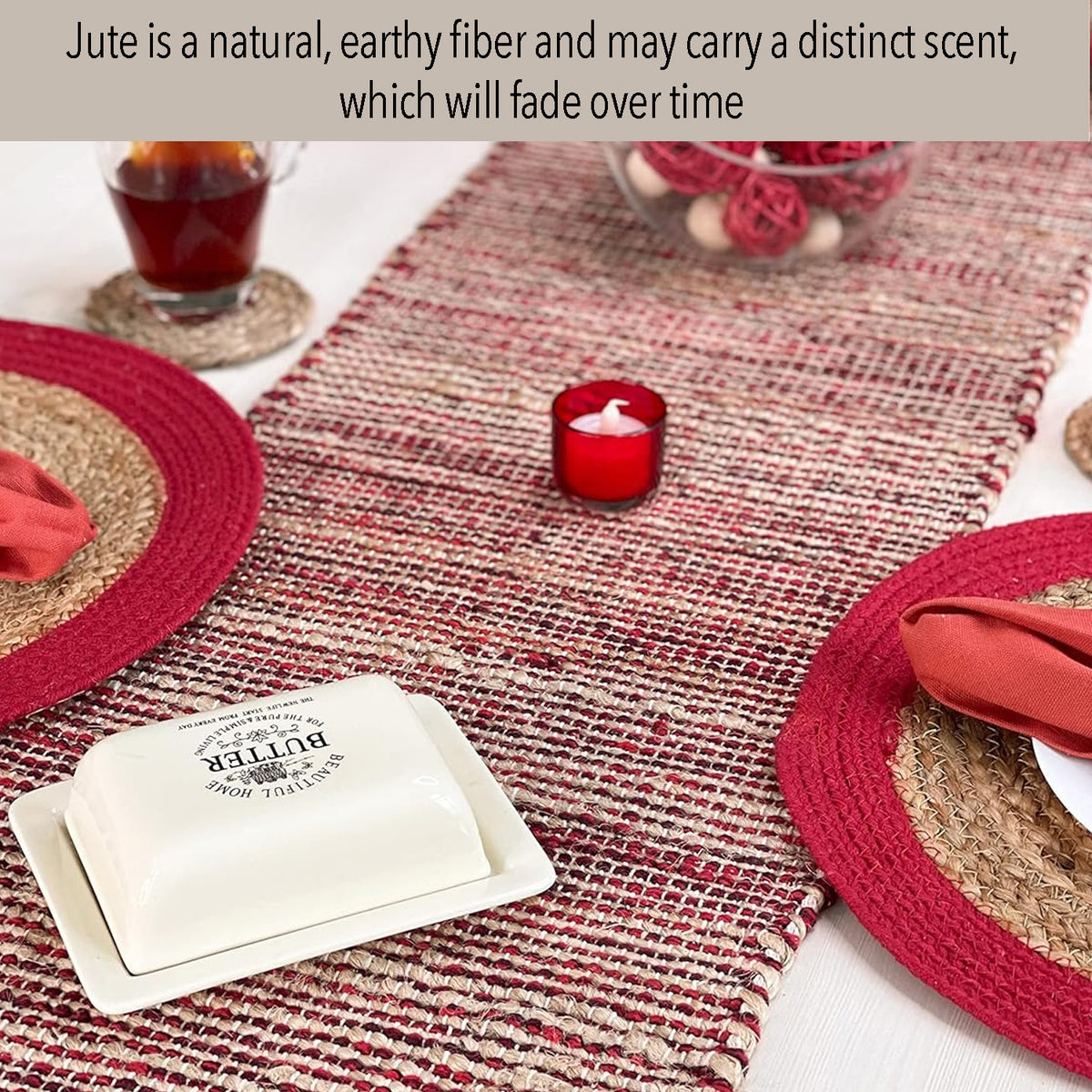 OMBRE TABLE RUNNER, NATURAL-RED, 13''x48''.