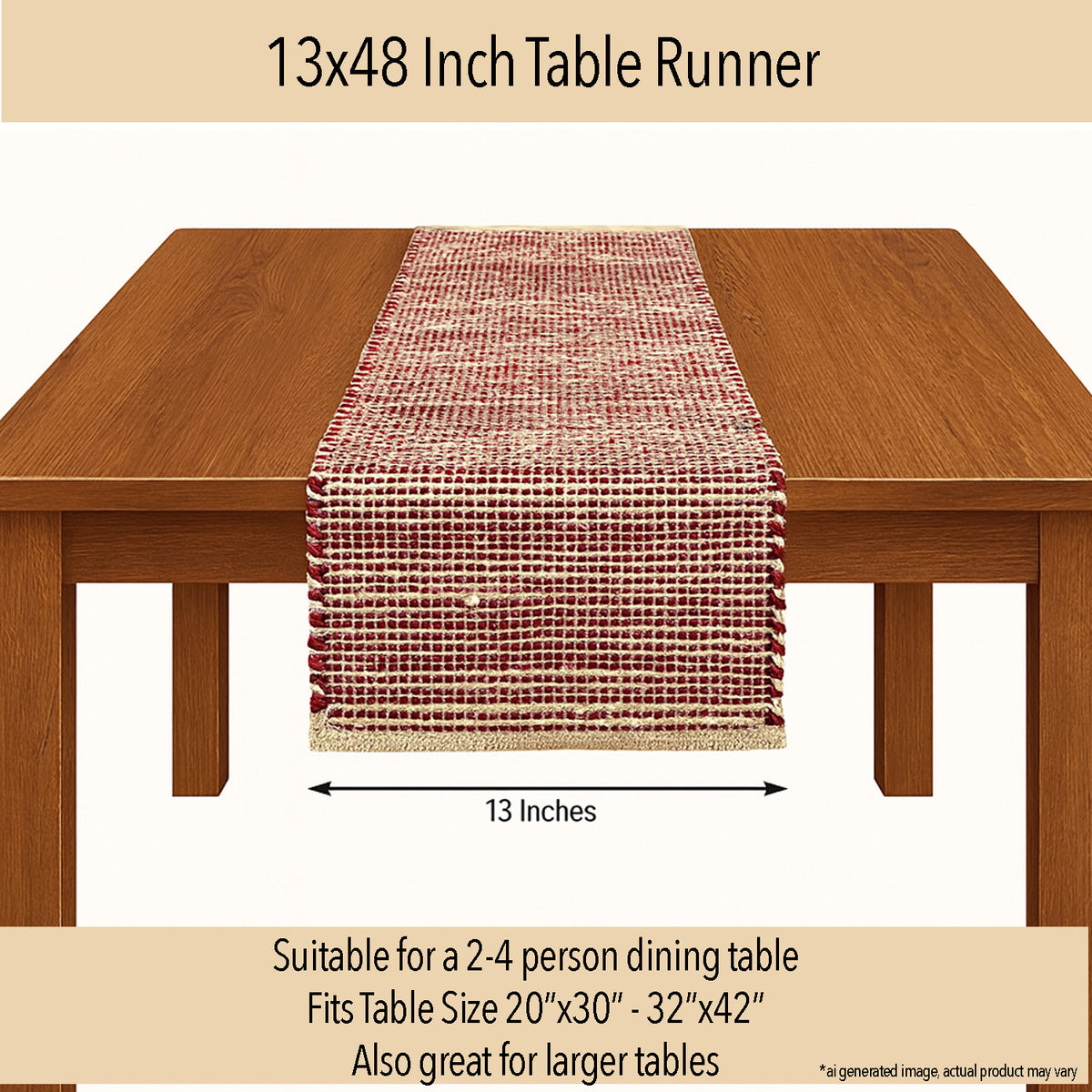 OMBRE TABLE RUNNER, NATURAL-RED, 13''x48''.