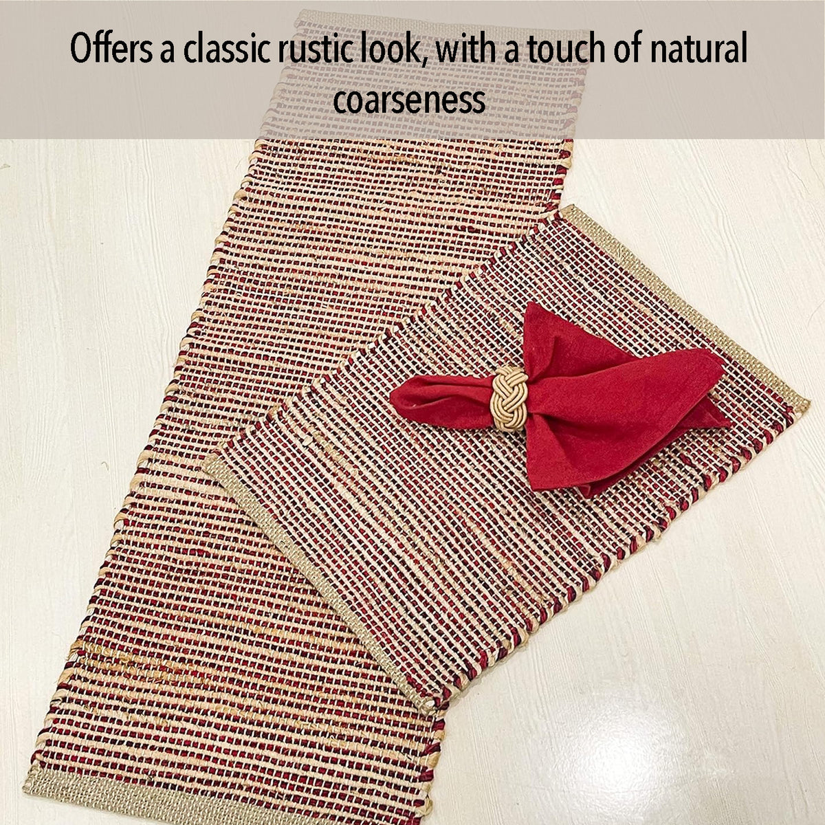 OMBRE TABLE RUNNER, NATURAL-RED, 13''x48''.