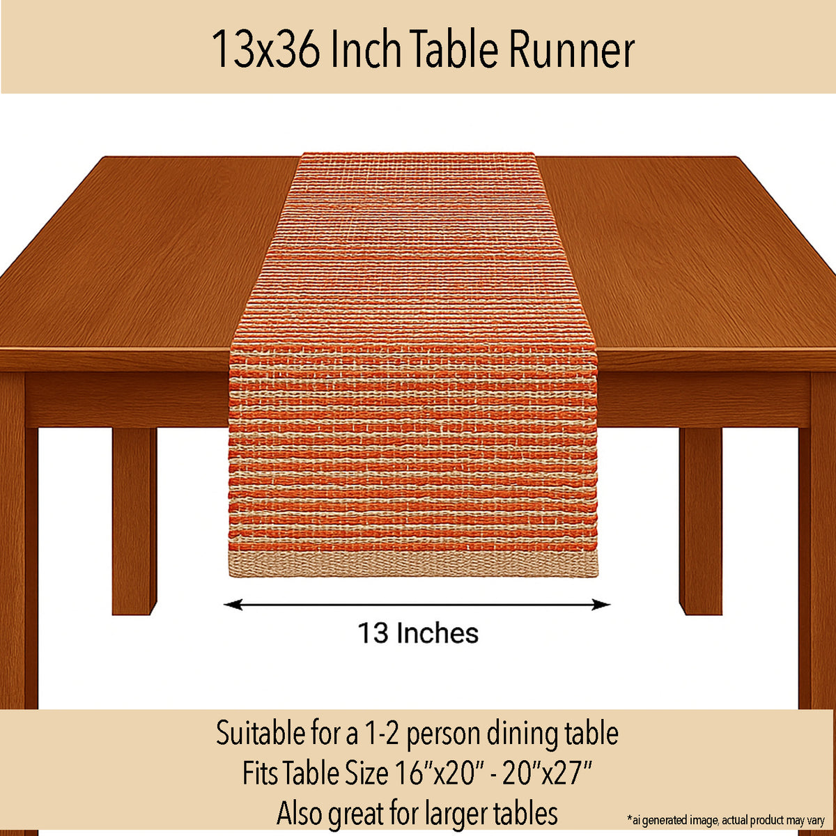 OMBRE TABLE RUNNER, NATURAL-RUST, 13''x36''.