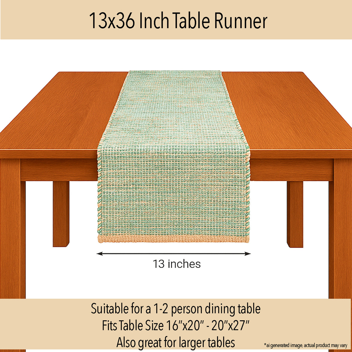 OMBRE TABLE RUNNER, NATURAL-SAGE GREEN-WHITE, 13''x36''.