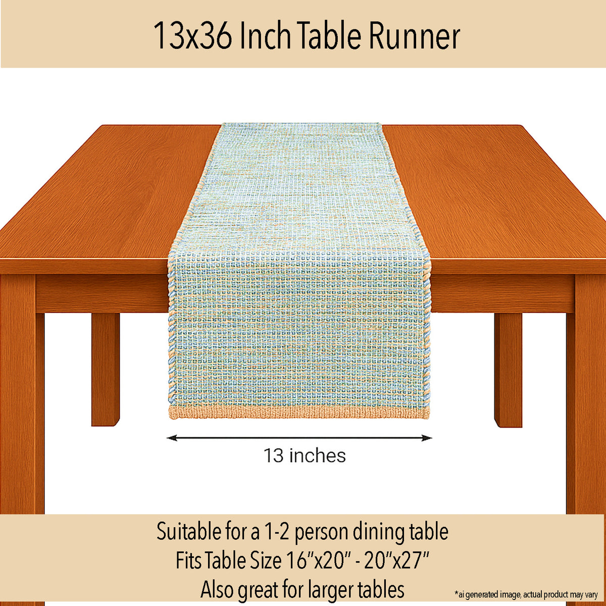 OMBRE TABLE RUNNER, NATURAL-SKY BLUE-WHITE, 13''x36''.