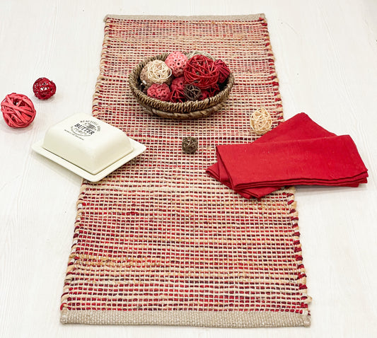 OMBRE TABLE RUNNER, NATURAL-RED, 13''x36''.