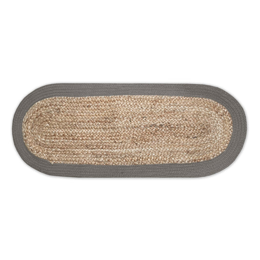 VERONA JUTE BORDER ROUND TABLE RUNNER-NAT-GREY, 13''x36''