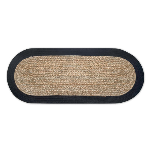 VERONA JUTE BORDER ROUND TABLE RUNNER-NAT-BLACK, 13''x36''