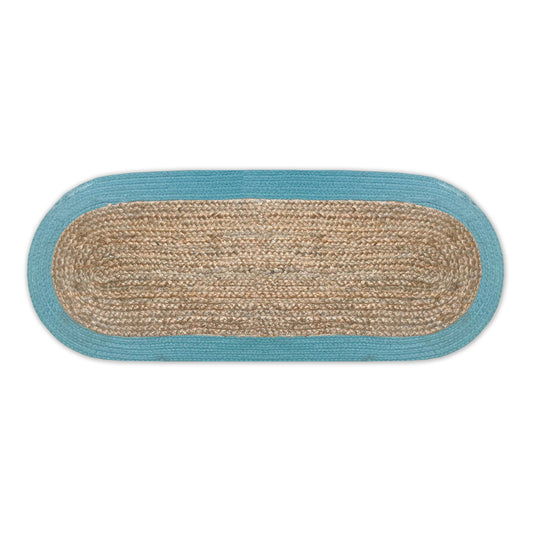 VERONA JUTE BORDER ROUND TABLE RUNNER-NAT-AQUA, 13''x36''