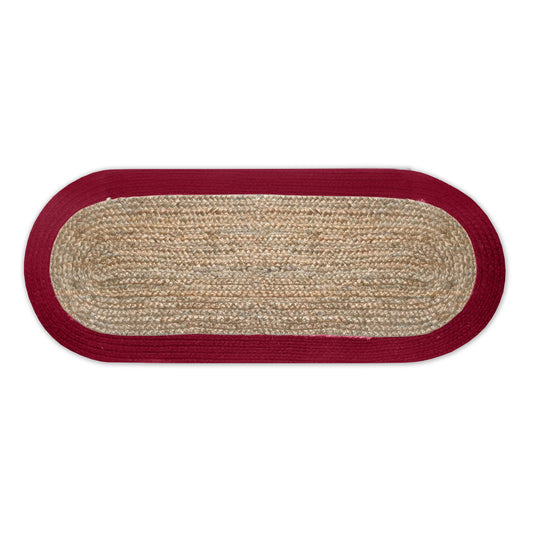 VERONA JUTE BORDER ROUND TABLE RUNNER-NAT-RED, 13''x36''