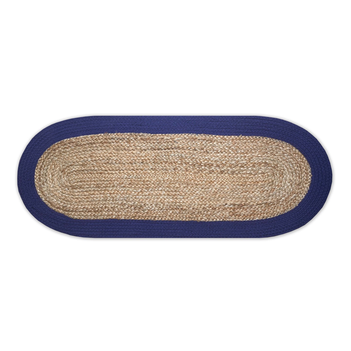 VERONA JUTE BORDER ROUND TABLE RUNNER-NAT-NAVY, 13''x36''