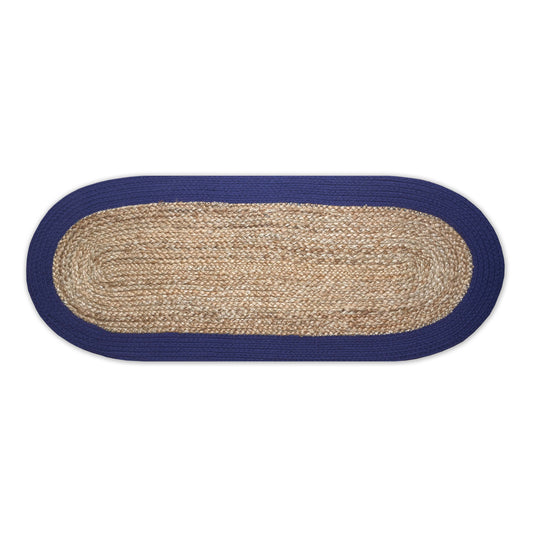 VERONA JUTE BORDER ROUND TABLE RUNNER-NAT-NAVY, 13''x36''