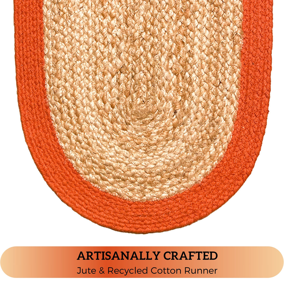 VERONA JUTE BORDER ROUND TABLE RUNNER-NAT-ORANGE, 13''x36''