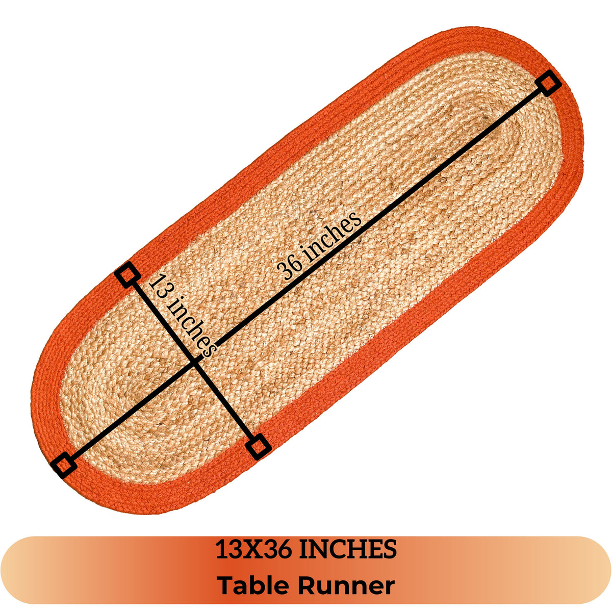 VERONA JUTE BORDER ROUND TABLE RUNNER-NAT-ORANGE, 13''x36''