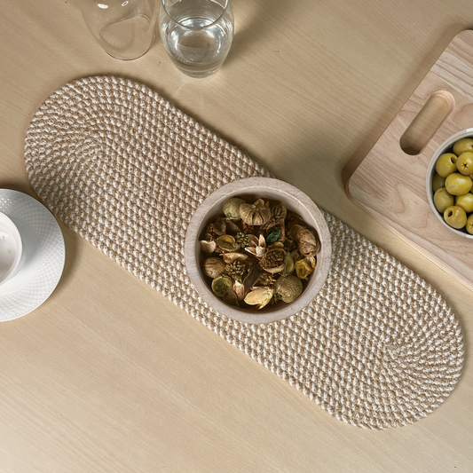 Oval Braided Jute/Cotton Table Runner - Natural Jut-White, 13''x36''