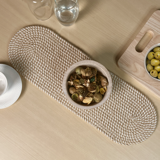 BRAIDED JUTE /COTTON OVAL TABLE RUNNER - NATURAL JUTE-WHITE, 8''x24''