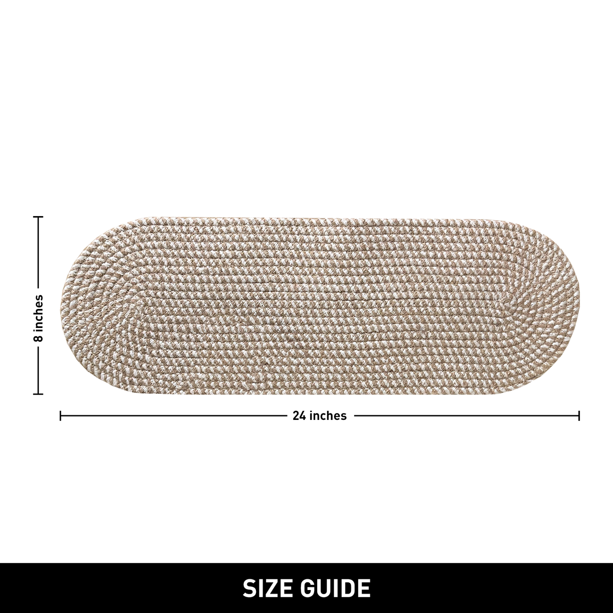 BRAIDED JUTE /COTTON OVAL TABLE RUNNER - NATURAL JUTE-WHITE, 8''x24''