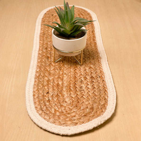 VERONA JUTE BORDER ROUND TABLE RUNNER-NAT-IVORY, 8''x24''