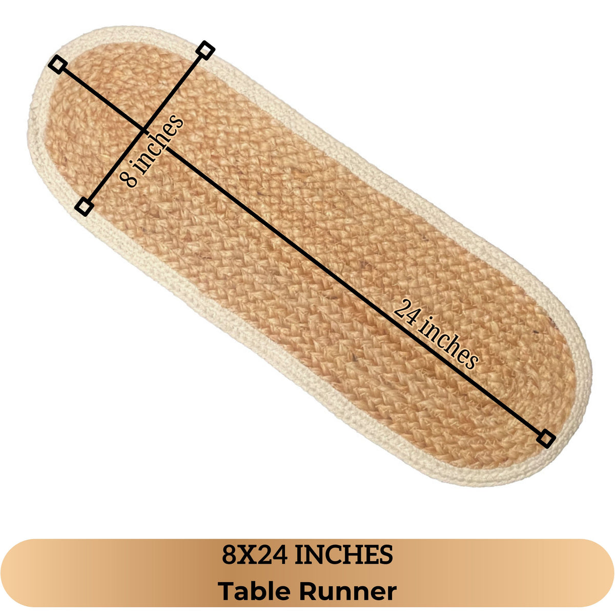 VERONA JUTE BORDER ROUND TABLE RUNNER-NAT-IVORY, 8''x24''