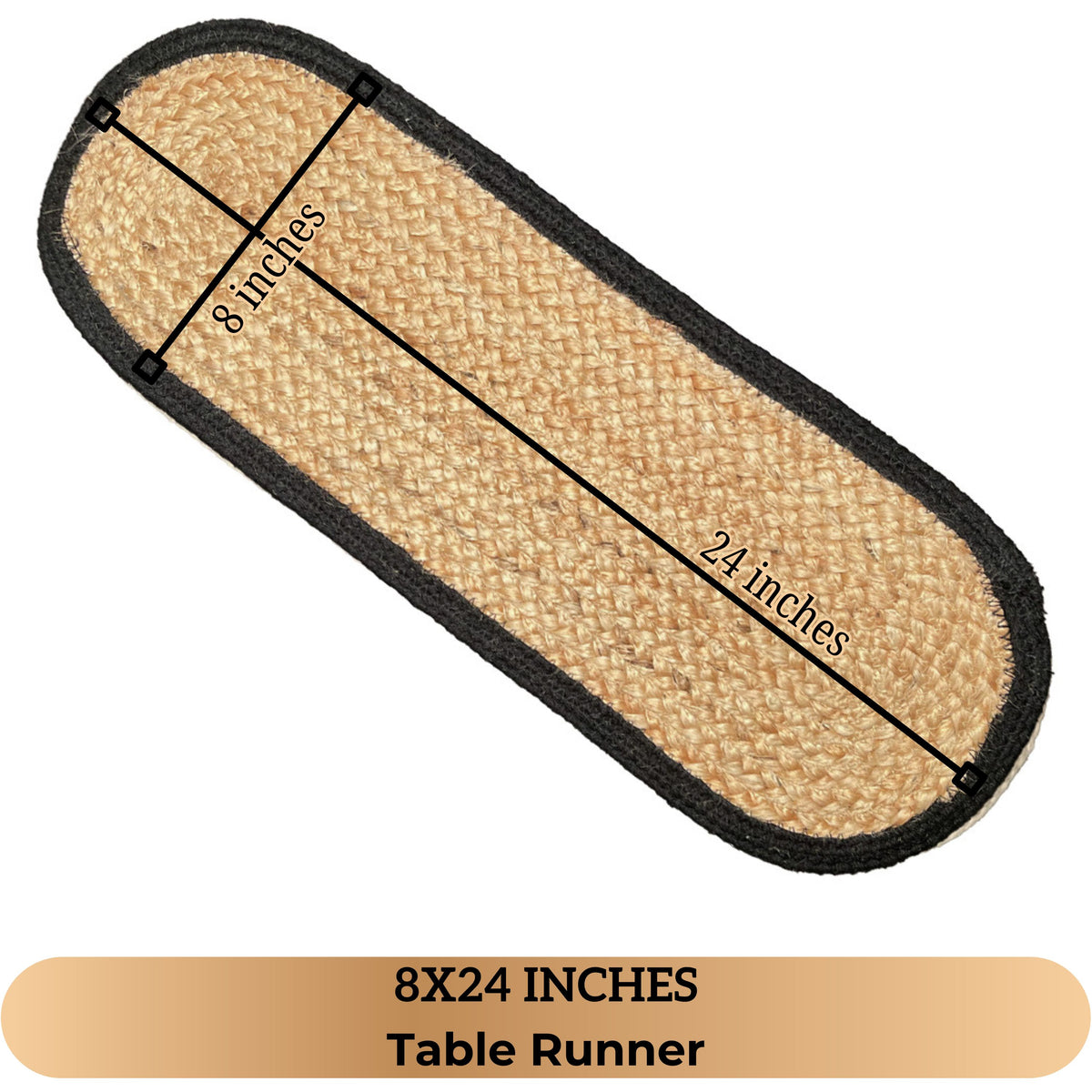 VERONA JUTE BORDER ROUND TABLE RUNNER-NAT-BLACK, 8''x24''