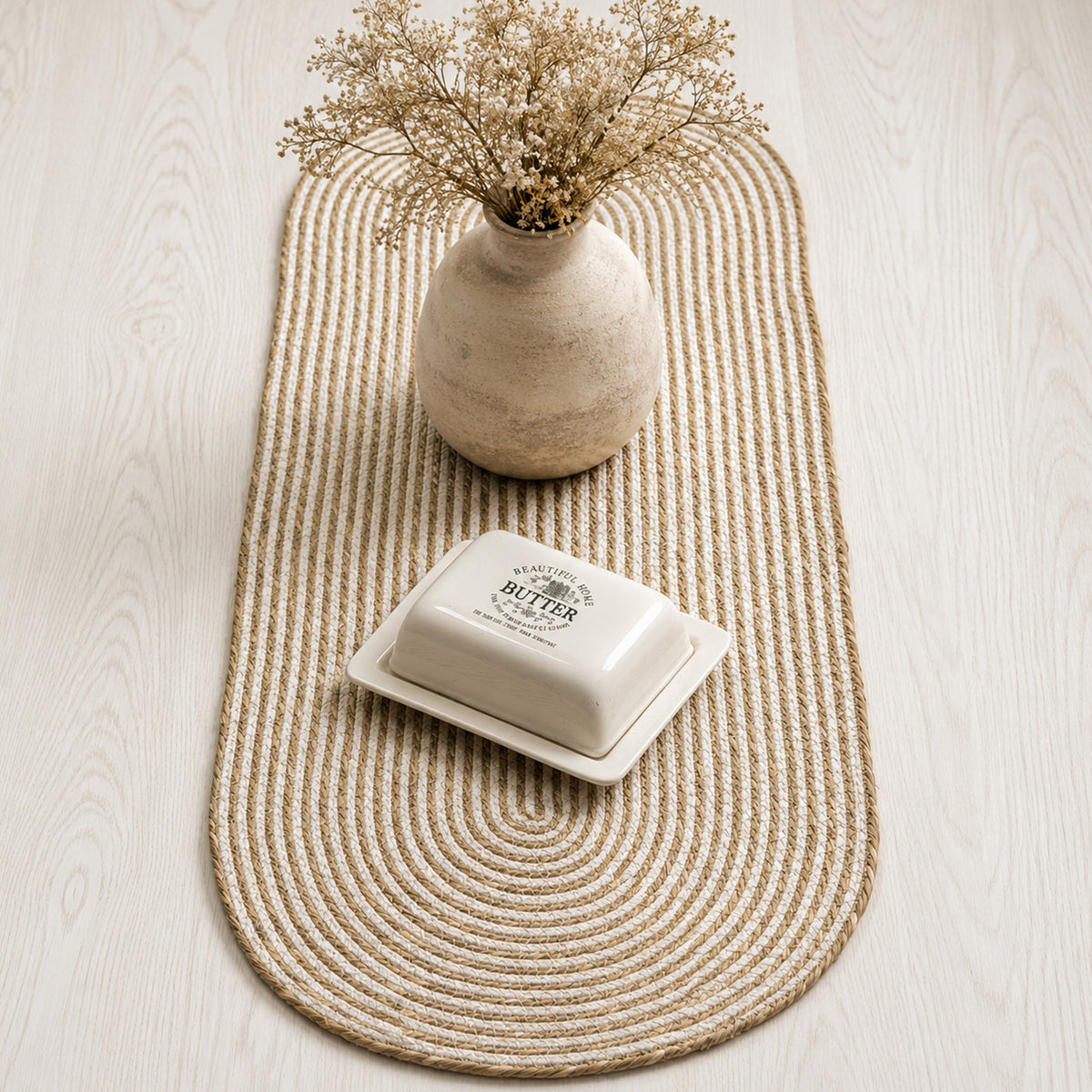 Seagrass Spiral Oval Table Runner-Natural-Ivory, 13''x36''