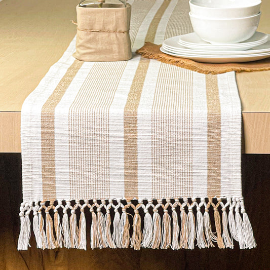 NEWPORT STRIPE TABLE RUNNER- IVORY-BEIGE, 14''x72''