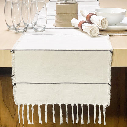 IRIS TABLE RUNNER- IVORY-BLACK, 14''x72''