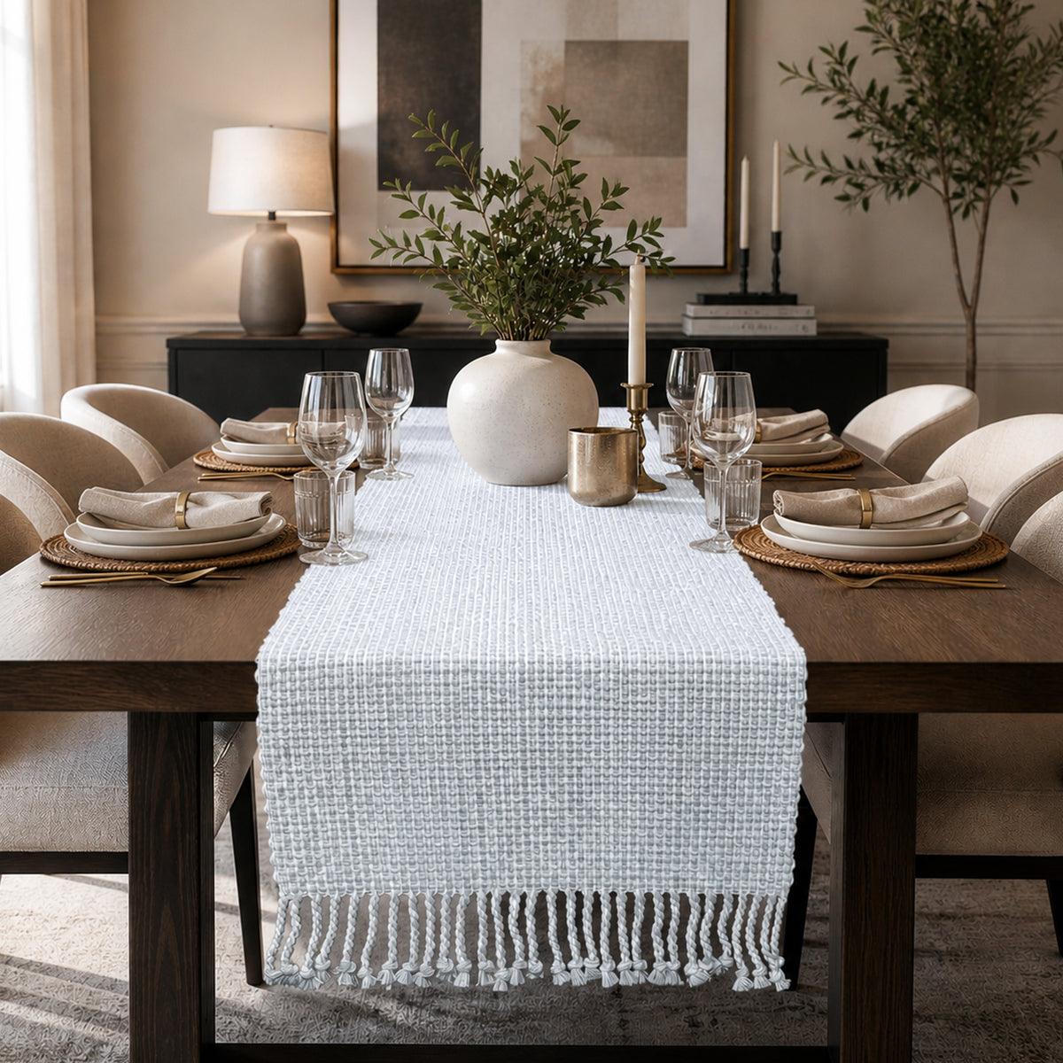 PEBBLE TABLE RUNNER- GREYS, 13''x72''