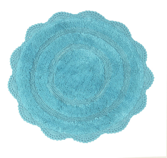 Crochet Round Bath Mat-Aqua Blue,24''