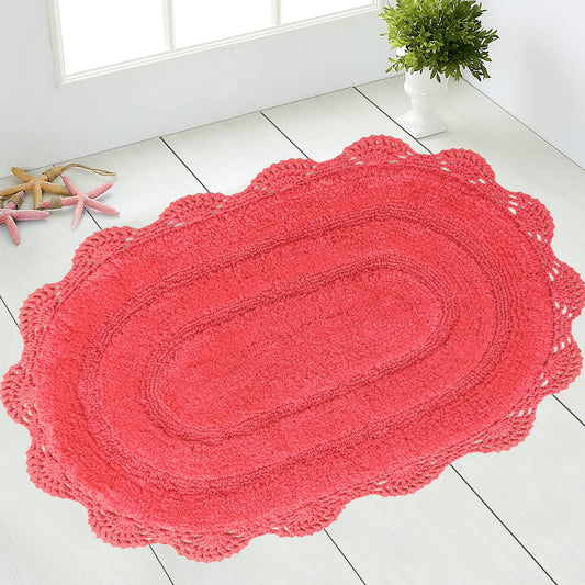 Crochet Oval Bath Mat-Coral Pink,21''X34''
