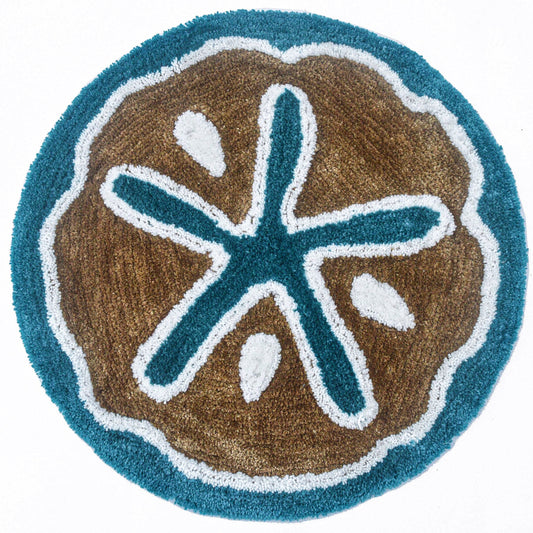 Star Fish Bath Rug - Dk. Turquoise/Mocha Beige, 27" Round.