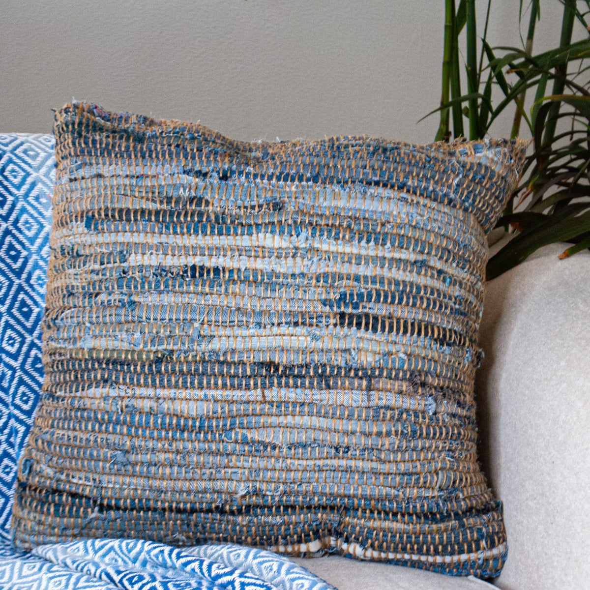 Denim Jute Pillow Cover Set Of 2 - Denim Blue, 24''x24''
