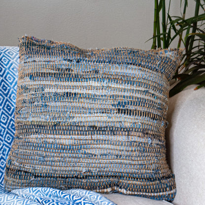 Denim Jute Pillow Cover Set Of 2 - Denim Blue, 24''x24''