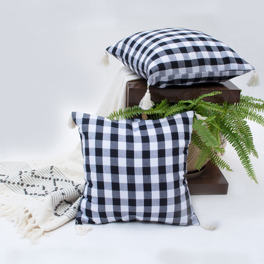 Check Pillow Cover Set Of 2 - Black/White, 18''x18''