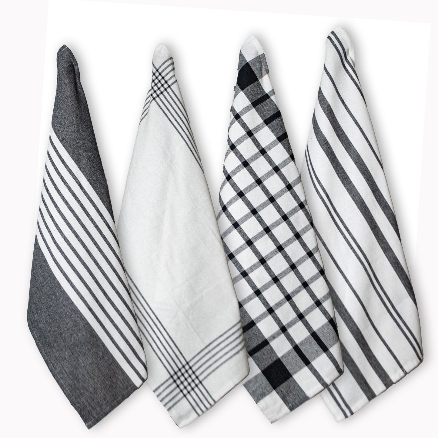 WOVEN KITCHEN TOWELS SET OF  4, Black-White, 18''x28''.