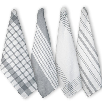WOVEN KITCHEN TOWELS SET OF  4, Grey-White, 18''x28''.