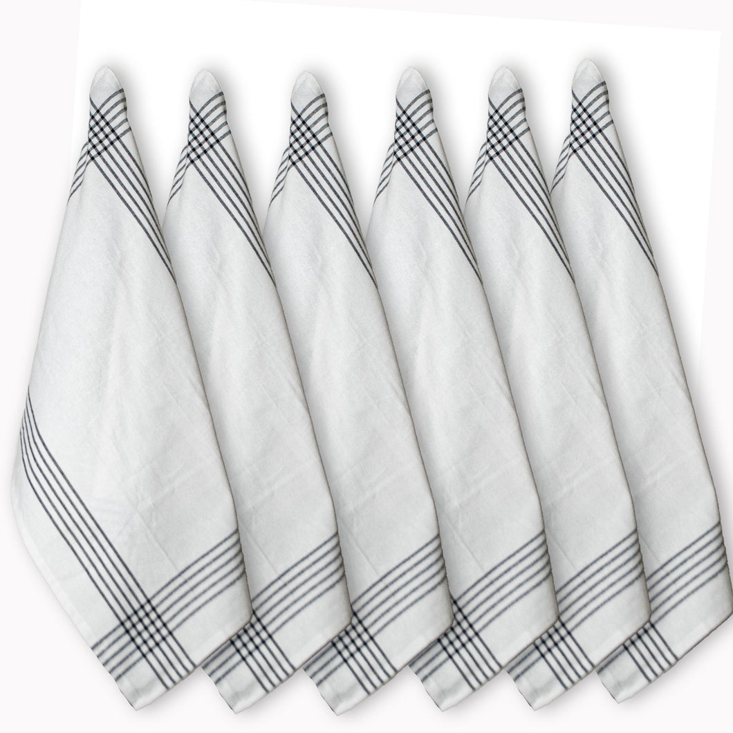 KITCHEN TOWEL SET OF 6 BORDER STRIPES, 18''x28'',BLACK-WHITE